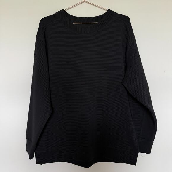 Zella Womens Sweatshirt Medium Black Ribbed Boxy Layering Minimalist Athleisure - Picture 1 of 4